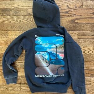 Abercrombie Kids Black Hoodie with Blue and Brown Graphic